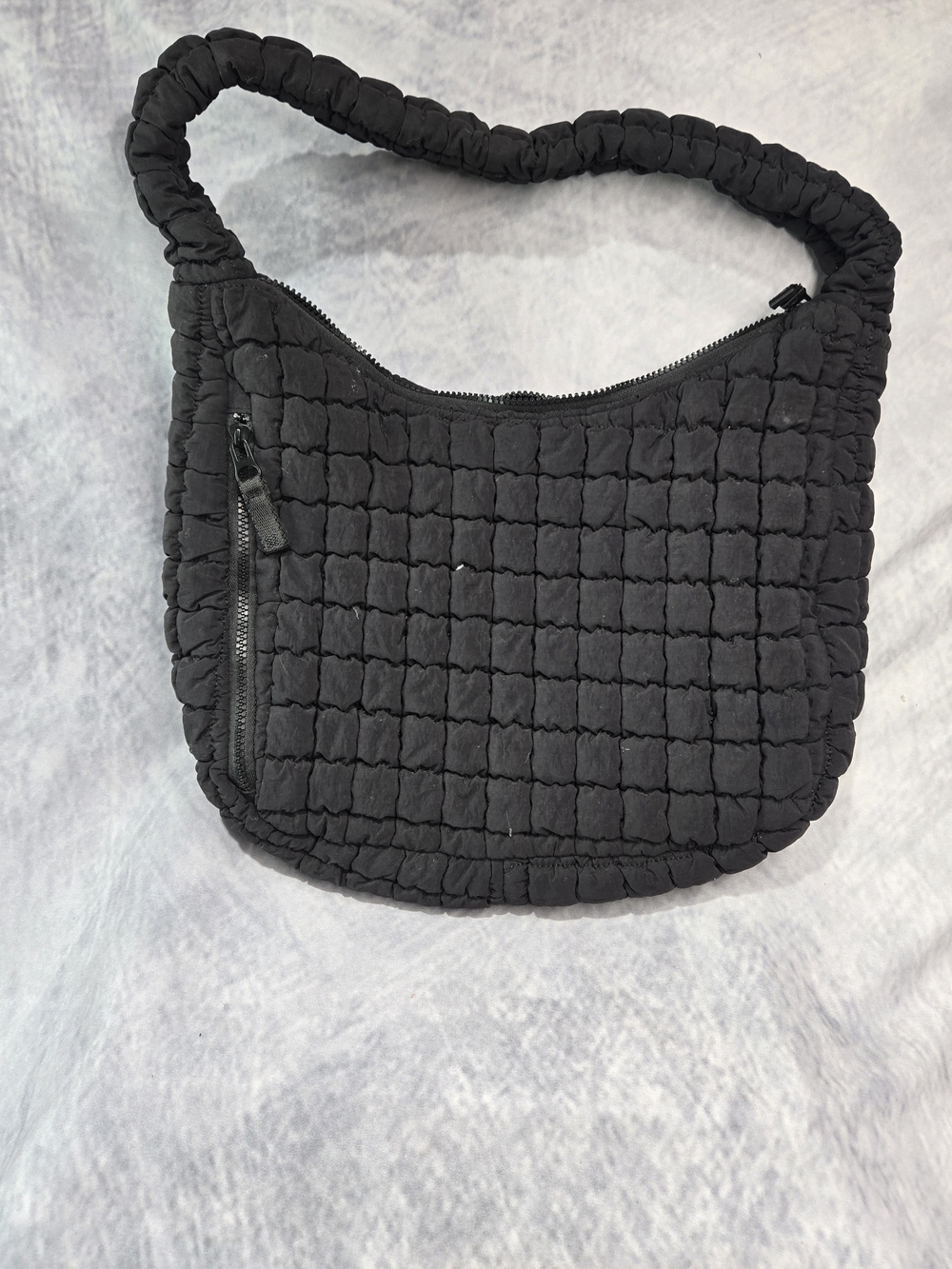 Women's Quilted Black Shoulder Bag with Ruched Handle